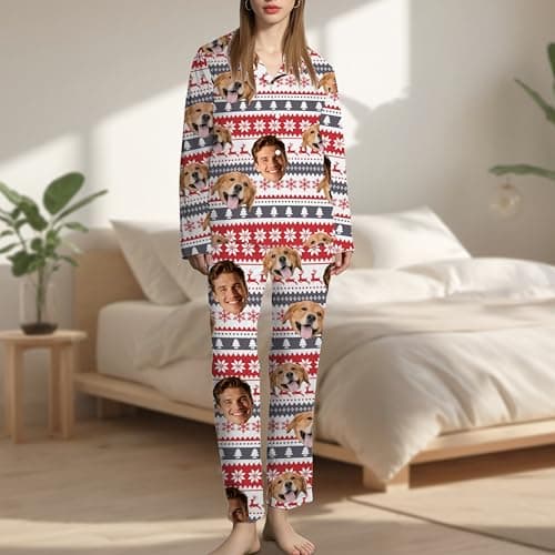 thobac Personalization Pajama｜ Custom Pajamas for men and women Set for family PJs, gifts, Photos cats&dog, Christmas. (Christmas) - Thumbnail 2