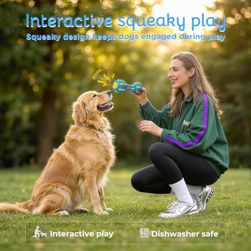 Ruffoo GnawBell Dog Squeak Toy for Interactive Play, Dual-Color Design Chew Toy for Dogs, Durable Natural Rubber Dog Toy for Medium & Large Breeds - Thumbnail 5