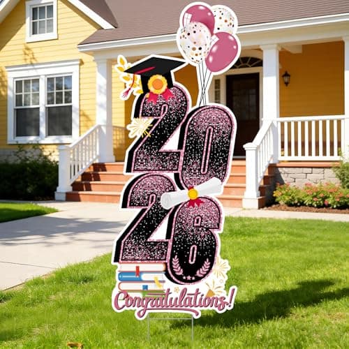 2026 Graduation Decorations Yard Sign, 3.5 FT Tall Class of 2026 Congrats Grad Yard Sign with Stakes for Outdoor Indoor Graduation Party Garden Lawn Decoration Supplies(Pink) - Image 1