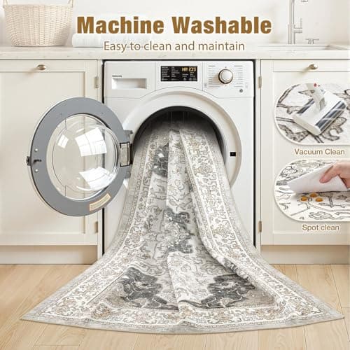 cotiled 5x7 Area Rugs Large Washable Rugs for Living Room Soft Non-Slip Backing Stain Resistant Carpet for Bedroom Dining Room Vintage Rugs for Home Decor 5x7 Light Brown - Thumbnail 3