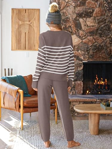 LILLUSORY Womens 2 Two Piece Lounge Sets Sweater Matching Loungewear 2026 Fall Winter Fashion Airport Outfits Travel Clothes Trendy Cozy Comfy Cardigan Pant Sweat Suit Clothing Sweatsuit - Thumbnail 4