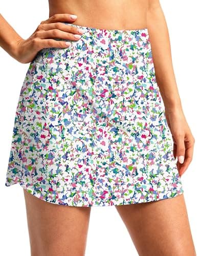 G Gradual Skorts for Woman 16"/18" Golf Skirt Stretchy High Waisted Built-in Shorts Inner Pockets for Tennis Summer Casual, 16 Inch, Abstract Floral, Small - Image 1