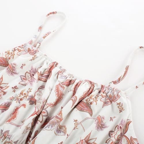 GRACE KARIN Summer Dresses for Women 2026 Vacation,Smocked Floral Maxi Dresses,Boho Beach Long Sundress Beige Vine M - Thumbnail 6