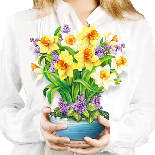 Airpark 3D Pop Up Flower Greeting Cards, Daffodils Forever Paper Flower Bouquet Pop Up Birthday Cards, Mother's Day, Easter, Thinking of You Cards for Women Mom Friends, Blank Notecard & Envelope