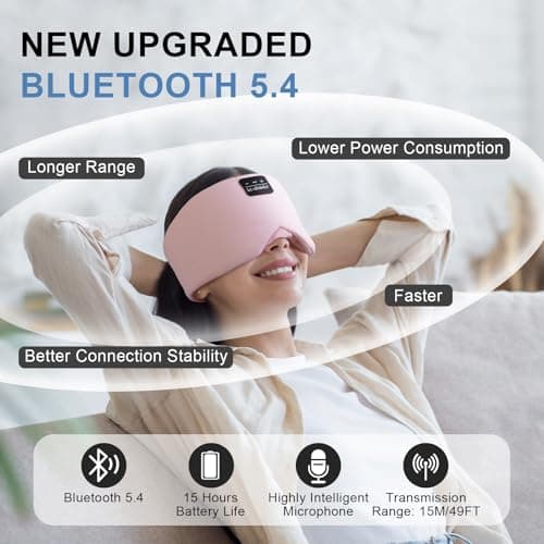 LC-dolida Sleep Mask with Bluetooth Headphones, Ice Silk Sleep Headphones with Bluetooth 5.4, Total Blackout Eye Mask for Sleeping, Sleep Soft Mask for Women Men, All Night Sleep, Travel(Pink) - Thumbnail 6