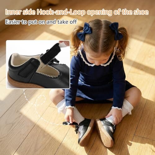 STQ Toddler Girls Dress Shoes Wide Toe Box Mary Jane Flats Ballet Wedding School Uniform Flower Ballerina Baby First Walking 6-12 12-18 Months Babies Casual with Zero Drop Black Toddler Size 7 - Thumbnail 5