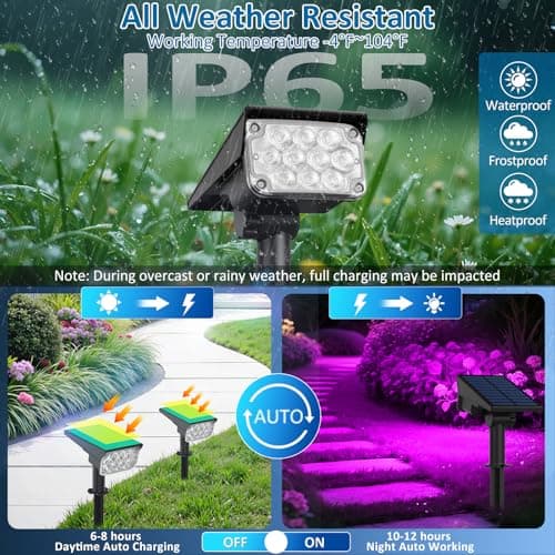 T-SUNUS RGB Solar Landscape Spotlights Christmas Outdoor IP65 Waterproof Color Spot Lights Auto Dusk to Dawn Landscaping Wall Light for Tree Yard Garden Driveway Porch Walkway Pond Halloween 2 Pack - Thumbnail 3