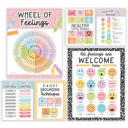 Hadley Designs Feelings Chart For Kids Ages 4-8 - Emotions Chart For Toddlers 3-5, Counseling Feelings Posters For Classroom Calming Corner, Social Emotional Learning Posters, Pastel Classroom Decor