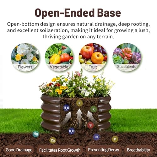 GOOZOO 2PC Galvanized Planter Raised Garden Beds, 2x2x1ft Raised Garden Bed Kit for Gardening Outdoor, Round Metal Land Planter Box for Vegetables, Fruits, Flowers（Brown） - Thumbnail 4