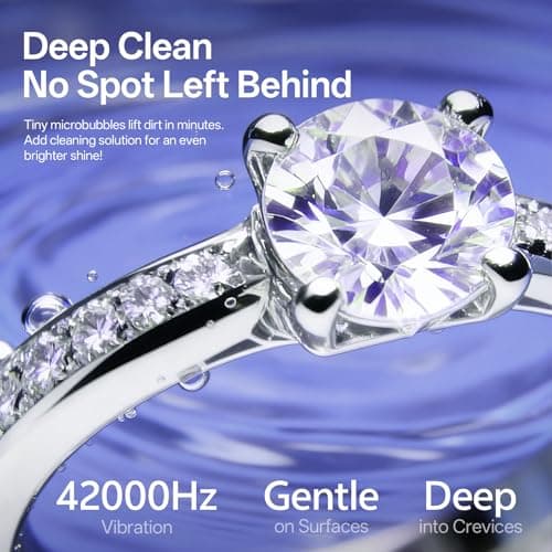 Ultrasonic Jewelry Cleaner with Detachable Tank – 42kHz Deep Cleaning for Rings, Necklaces, Makeup Brushes, UV Light, 4 Modes, Quiet Operation, IPX7 Waterproof – Also Ideal for Retainers & Dentures - Thumbnail 5