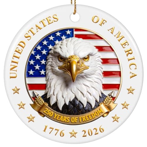 USA 250th Anniversary Ornament, Ceramic 1776 2026 Bald Eagle Decorations, America 250 Years Commemorative Ornaments Vintage Independence Gift - Image 1