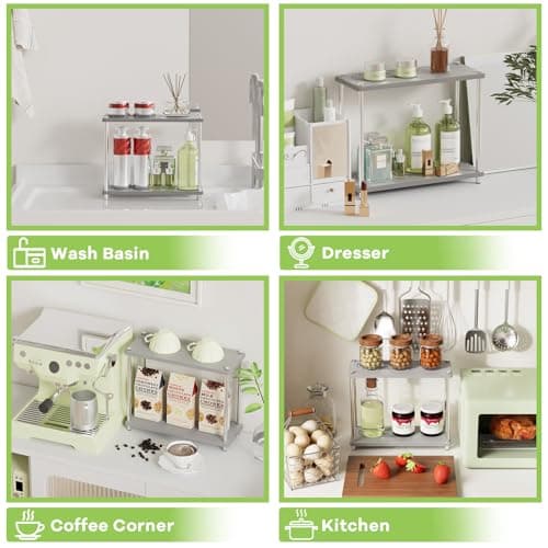 Bathroom Countertop Organizer Water Absorbing Stone Bathroom Organizer 2 Tier Skincare Organizer with Perfume & Makeup - Thumbnail 6