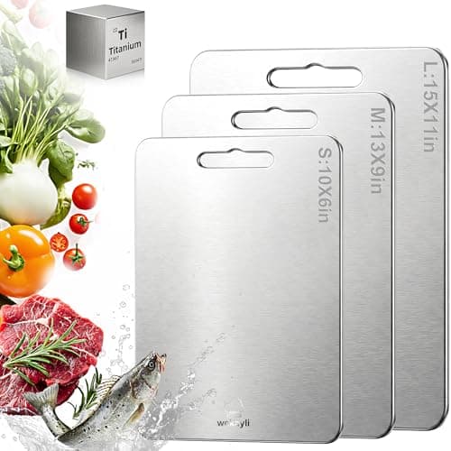 Wekayli Titanium Cutting Board Set of 3, 100% Pure Titanium Cutting Boards for Kitchen, Dishwasher Safe & Hygienic Chopping Boards for Meat, Fruit, Vegetables - Image 1