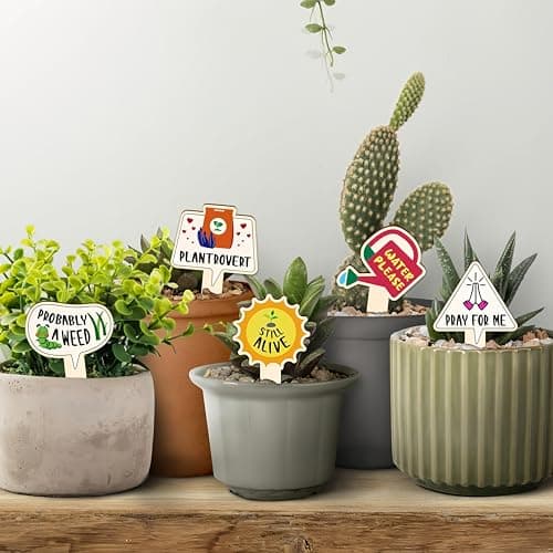 JIAANNING Plant Labels for Outdoor Garden Waterproof, 17 Pack T-Type Garden Markers Sign, Funny Wooden Plant Labels for Seedling Potted Herbs Flowers Vegetables, Plant Identification Stakes (Funny) - Thumbnail 5