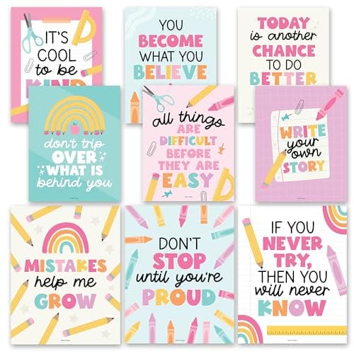 Hadley Designs Motivational Posters for Classroom Decor -9 Growth Mindset Classroom Posters Elementary, Positive Poster Middle School, Inspirational Wall Art, Pastel Teacher Bulletin Board Decorations - Image 1