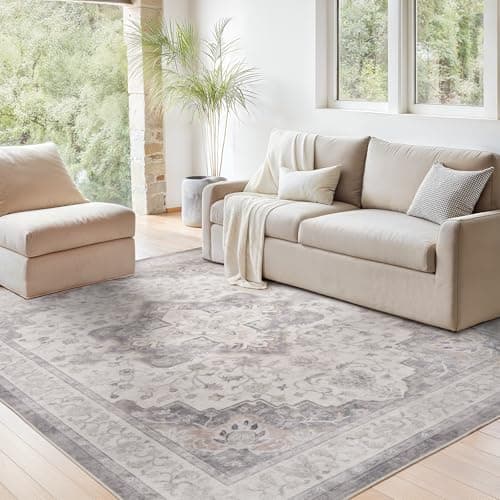 Marsail Area Rug 6x9, Soft & Slip-Resistant Large Area Rug with Reinforced Bound Edges, Vintage Short-Pile Washable Rug with Floral Pattern for Living Room, Dinning Room and Bedroom, Brown - Image 1