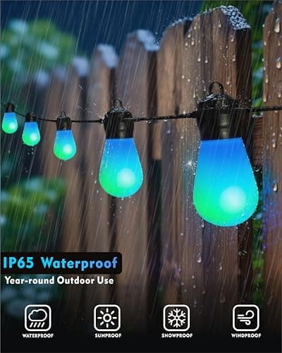 Honche Outdoor String Lights S14, 46FT Patio Lights with 20 Shatterproof LED Bulbs, APP & Remote Control, 213 Scene Modes, USB Powered, IP67 Waterproof for Garden, Wedding, Party, Camping - Thumbnail 3
