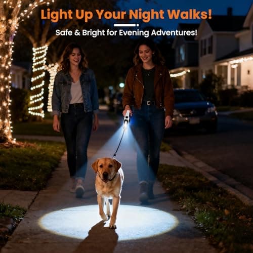 COSOWO Retractable Dog Leash, Chew Proof & Heavy Duty, with USB Charged LED Light & Reflective Tape, 16FT Tangle-Free Pet Lead with Poop Bag Holder, for Dogs Walking Running Night Safety, Black - Thumbnail 2