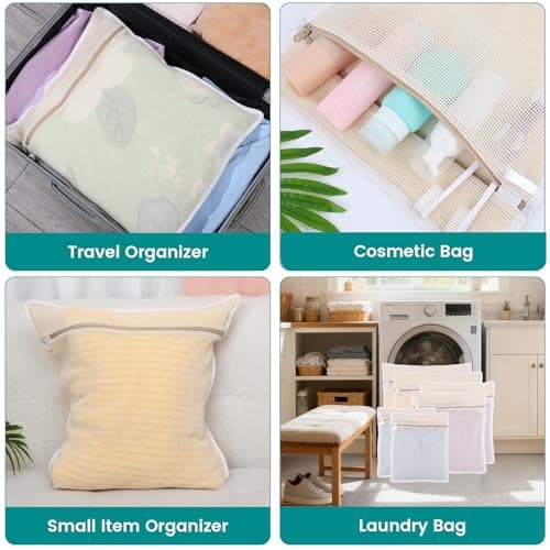 Dntorx 6Pcs Durable Cotton Mesh Laundry Bags for Delicates, 12×16in+16*20in+20*24in Breathable Laundry Mesh Wash Bags with Sturdy Zipper for Delicates, Clothes, Pants, Underwear, Bra, Socks (M+L+XL) - Thumbnail 6