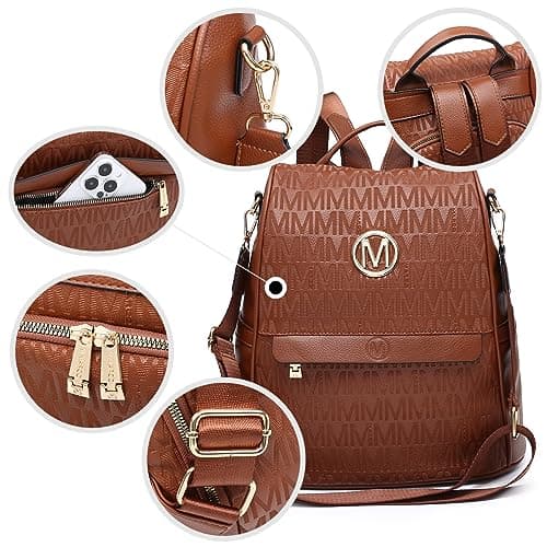 MKP Women Fashion Backpack Purse Multi Pockets Signature Anti-Theft Rucksack Travel Ladies Shoulder Bag Handbag 2Pcs - Thumbnail 2