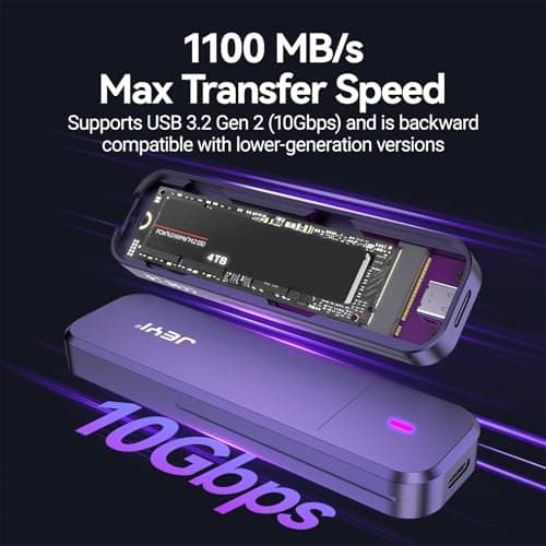 JEYI NVMe SSD Enclosure, 10Gbps M.2 to USB C Adapter/Reader, Aluminum Cooling, M Keys, Compatible with 2230/2242/2260/2280 SSDs - Thumbnail 3