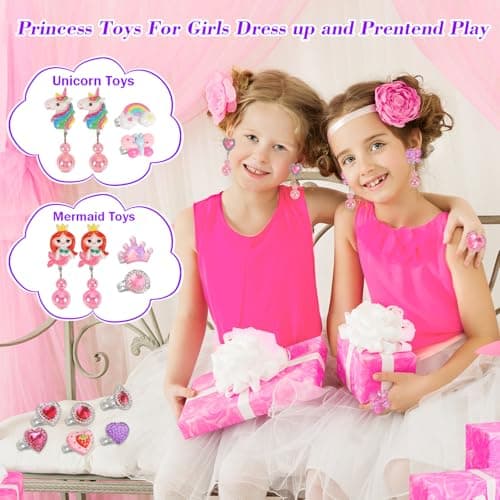Toddler Girl Toys for Ages 5-7 Jewelry,34pcs Girls Toys Age 6-8 Clip on Earrings for Girls age 8-10 Kids Princess Toy Adjustable Ring Girl Toy Age 3 4 5 6-8 Year Old Birthday Christmas Gifts - Thumbnail 3