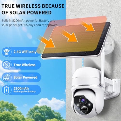 Solar WiFi Security Camera, 3MP PTZ Outdoor Solar & Battery Powered , 360°View, AI Detection, 2-Way Talk, Spotlight Siren, IP65, Cloud & SD Storage Up to 512GB (About 180-Day Storage SD Card Included) - Thumbnail 2