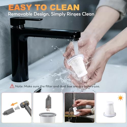 KedeeSparkle Handheld Car Vacuum Cordless, 22000PA Strong Suction Mini Vacuum Cleaner with Brushless Motor, 4-in-1 Portable Vacuum for Car Detailing, Home, Office & Travel, Black Golden - Thumbnail 6