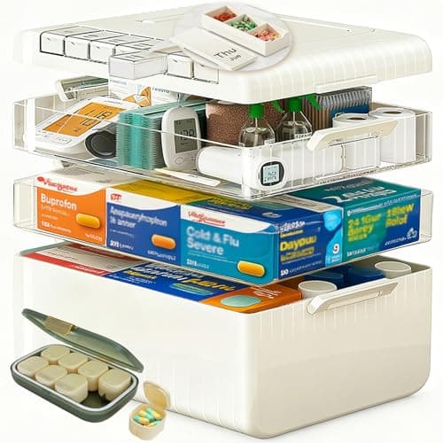 Dizaolive Large Medicine Cabinet Pill Organizer 3 Tier First Aid Storage with Foldable Handle Household Essentials Emergency Use - Image 1