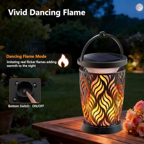 Solar Lanterns Outdoor Waterproof ,2 Pack Flickering Solar Flame Lights Upgraded Hanging Flame Lantern Pathway Torch Light Table Lamp, Auto On/ Off Porch Yard Gifts (1 Lighting Mode) - Thumbnail 5