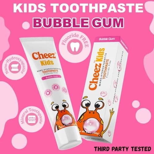 Cheez Oral Care Kids Nano Hydroxyapatite Toothpaste with Xylitol, Fluoride Free Safe to Swallow Mineral Toothpaste, Gentle Enamel Care, Bubble Gum Flavor - Thumbnail 4