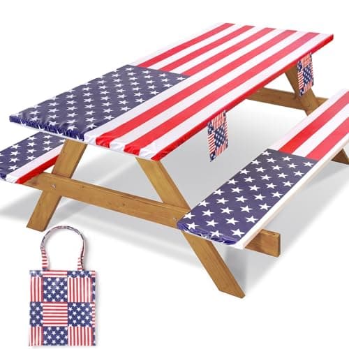 Jobunai Picnic Table Cover with Bench Covers Fitted Elastic Non Slip Heat Resistant Camping Tablecloths for 8 Feet Rectangular Tables Travel Trailers Gadgets Summer Garden Supplies Gifts for Friends - Image 1