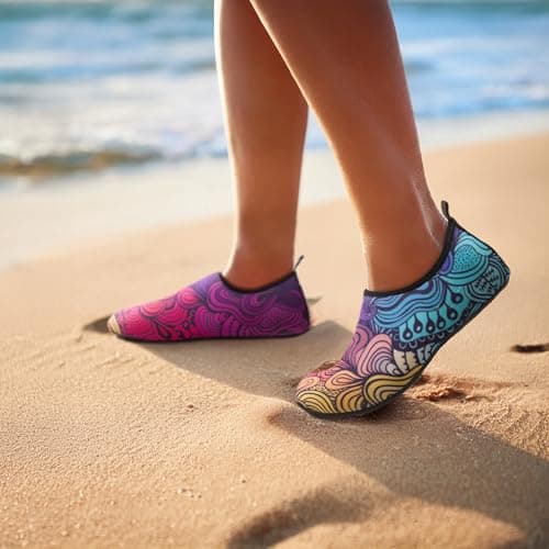 Metog Unisex Water Shoes Quick-Drying Beach Aqua Shoes for Women Men Blue/Pink/Yellow 6-7 W/ 5-6 M US - Thumbnail 2