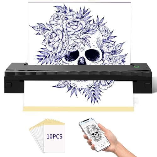 NDYIN Tattoo Stencil Printer, Bluetooth Thermal Tattoo Printer Machine, D80 Portable Stencil Printers for Tattooing with 10pcs Transfer Paper, Compatible with iOS, Android and PC(Black) - Image 1