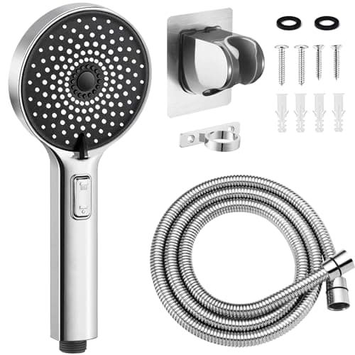 RV Shower Head with ON/OFF Switch, 5 Modes High Pressure RV Shower Head with hose, Shower Head Replcement for RV, Camper and Travel Trailer, with Adhesive Bracket, Polished Chrome - Image 1