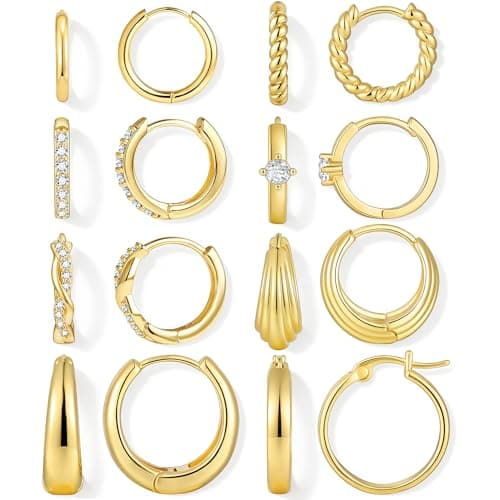 Small Gold Hoop Earrings Set for Women, 14K Gold Plated Dainty CZ Huggie Hoop Earring Sets for Multiple Piercing, Cartilage Earring Stacks Jewelry Gift