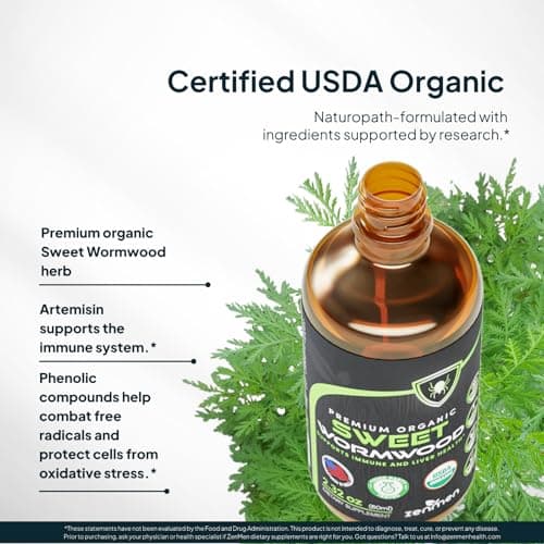 Zenmen Organic Sweet Wormwood (Artemisia Annua) Extract- Immune Support and Source of Antioxidants - 2.32 fl oz / 60ml, Vegan, Manufactured in The USA - Thumbnail 5