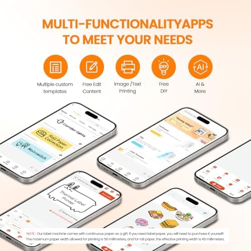 NULLTONEX Label Maker Machine with Tape: Bluetooth Sticker Printer Supports Printing Multiple Labels, Versatile App with Fonts and Icons for Home, Kitchen, School, Office Organization, White - Thumbnail 3