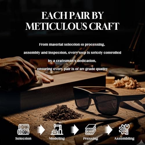 SUNGAIT Ebony Zebra Wood Sunglasses for Men Rectangular All-wood Frame Polarized Lens with Hard Gift Case(Ebony Zebra Frame/Grey Lens) - Thumbnail 3