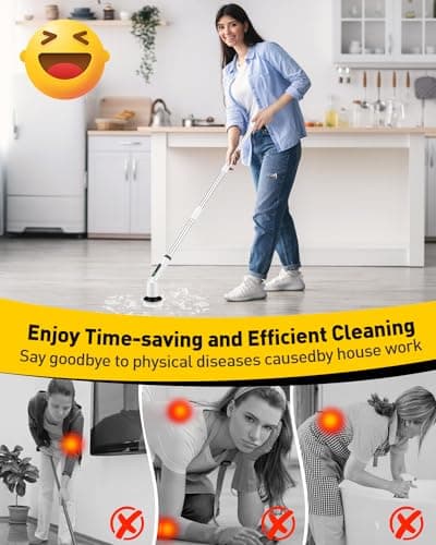 Electric Spin Scrubber for Cleaning Bathroom, Shower Scrubber Cordless Cleaning Brush with IPX7 Waterproof & 2 Speed, 3 Brush Heads, Bathroom Cleaning Supplies for Shower Tub Kitchen Tile Toilet White - Thumbnail 2