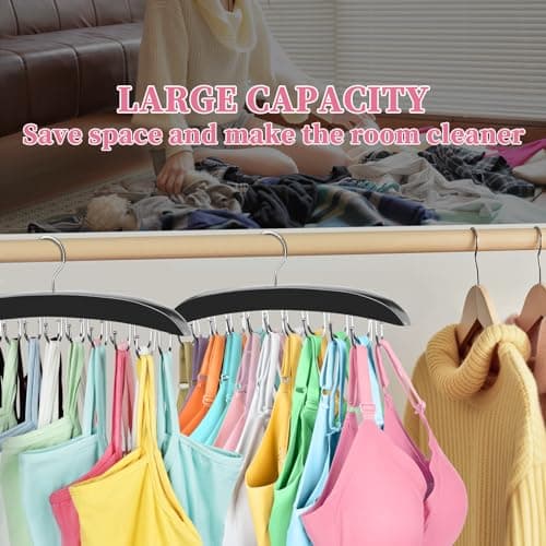 2 Pack Bra Organizer for Closet, 360° Rotating Bra Hanger Space Saving w/20 Foldable Metal Hooks, Tank Top Hanger Closet Organizers and Storage for Camisoles/Tank Tops/Bras/Belts/Scarves Black - Thumbnail 5