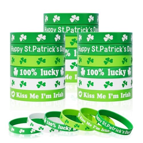 St Patricks Day Bracelets for Kids 30PCS Shamrock Rubber Bracelets Bulk St. Patrick's Day Party Favors Goodie Bag Stuffers Supplies Green Irish Wristbands St Patricks Day Accessories Treats Gifts - Image 1