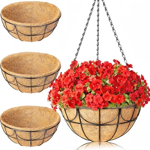 13.5 Inch 3 Pack Hanging Baskets Planters for Outdoor Plants - Wire Hanging Baskets Plant for Plants Outdoor with Coco Liners Minimalist Metal Hanging Pots for Outside Garden Patio Porch Decor