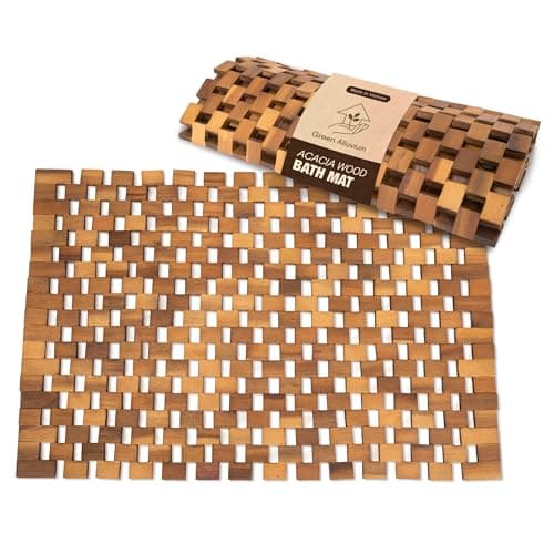 Acacia Wood Bath Mat - Non Slip Sturdy Wooden Shower Mat - Spa, Sauna, Cold Plunge, Camping, Bathroom Décor, Wood Door Mat 16" x 24" - Image 1
