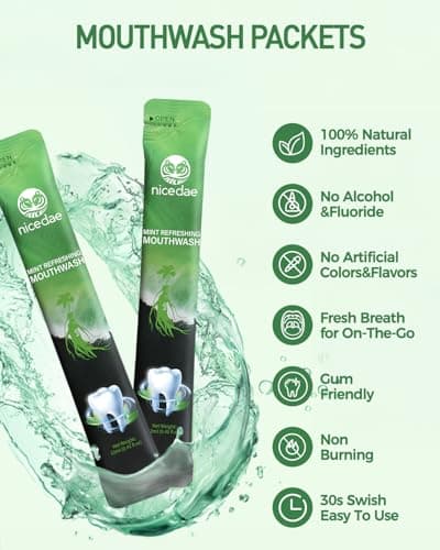 nicedae Travel Size Mouthwash Portable Packets Alcohol-Free & Fluoride-Free Fresh Mint Mouth Wash 30 Individual Wrapped Cruise Essentials - Thumbnail 2