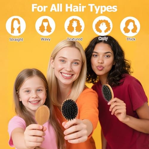 Mini Hair Brush, Travel Small Boar Bristle Hair Brush for Women Gift- Small Portable Compact HairBrush for Girls Kids Women Best Gift, Travel Size for Purse, Vacation, Business Trips & Outings - Thumbnail 2