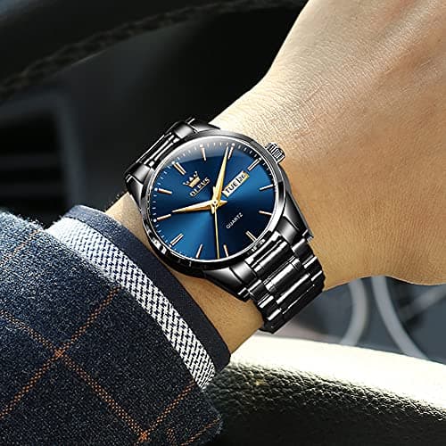 OLEVS Watch Men Black Stainless Steel Waterproof Blue Mens Watches Large Face Dress Casual Day and Date Watches for Men Luxury Wrist Watch for Man Classic Analog Quartz Reloj para Hombre - Thumbnail 3