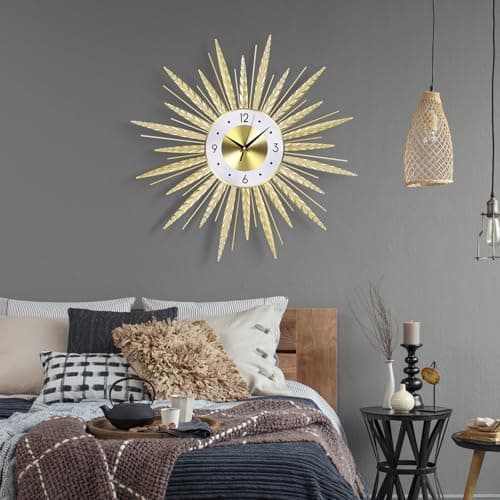Anmotpe 23 inch Gold Starburst Wall Clock, Silent Non-Ticking Large Modern Starburst Decorative Clock for Home Decor, Living Room, Bedroom, Office - Thumbnail 5