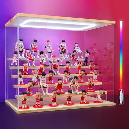 Naconmlet 6 Tier Acrylic Display Case with LED Lights, Large Wooden Base Dustproof Showcase for Collectibles, Clear Protection Box for Action Figures, White (19.7" x 12.6" x 16.5") - Image 1