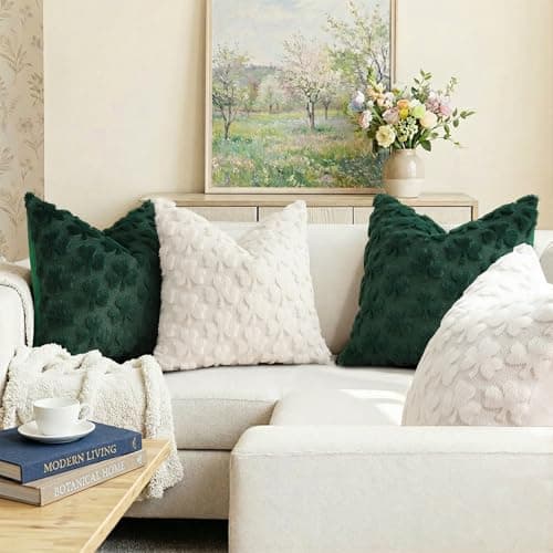 decorUhome St. Patrick’s Day Shamrock Green Pillow Covers 16x16 Inch Set of 2, Soft Plush Faux Wool Throw Pillow Covers, Farmhouse Spring Holiday Decor for Sofa Living Room - Thumbnail 2